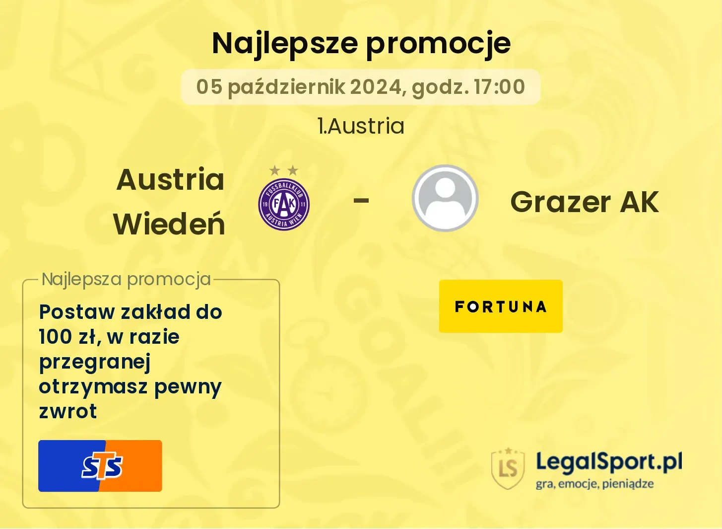 Austria Wiedeń - Grazer AK promocje u bukmacherów 05.10, 17:00