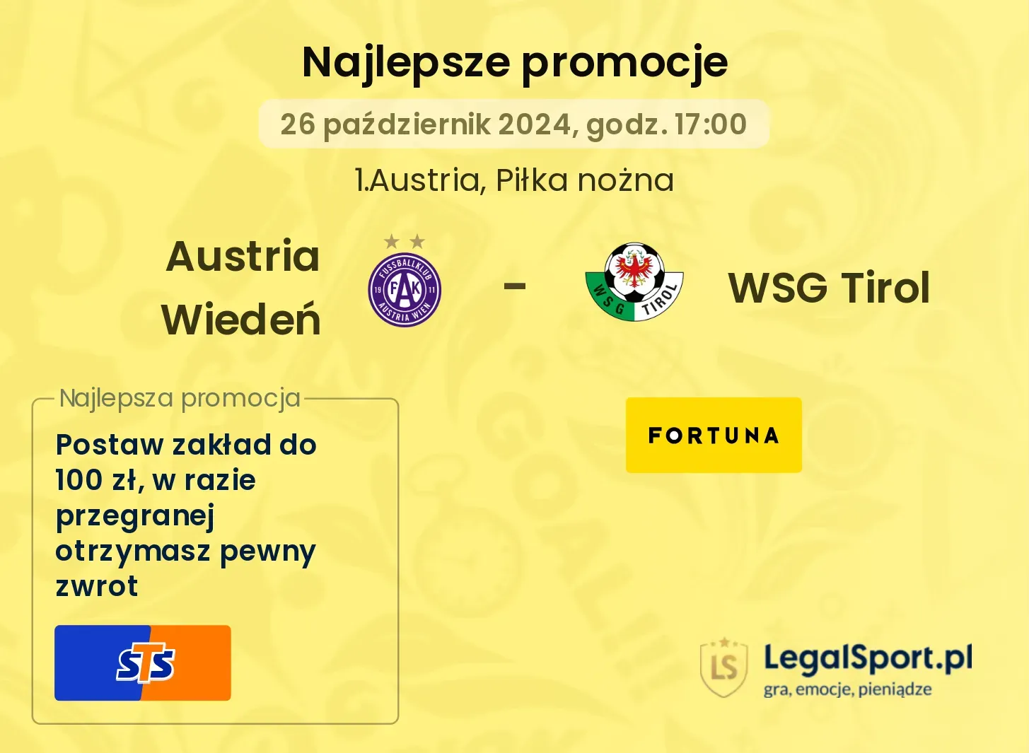 Austria Wiedeń - WSG Tirol promocje bonusy na mecz