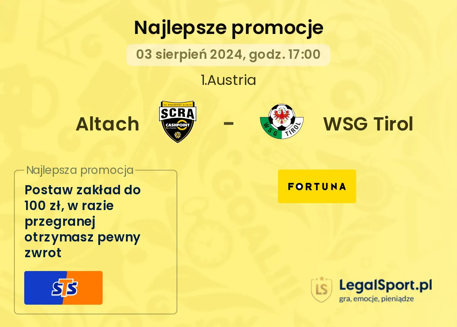 Altach - WSG Tirol promocje bonusy na mecz