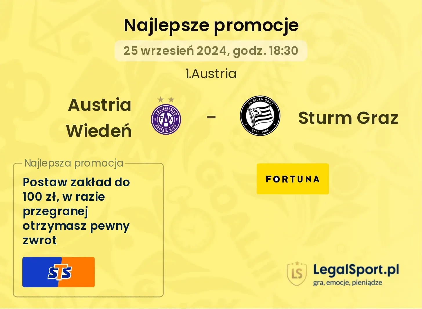 Austria Wiedeń - Sturm Graz promocje bonusy na mecz