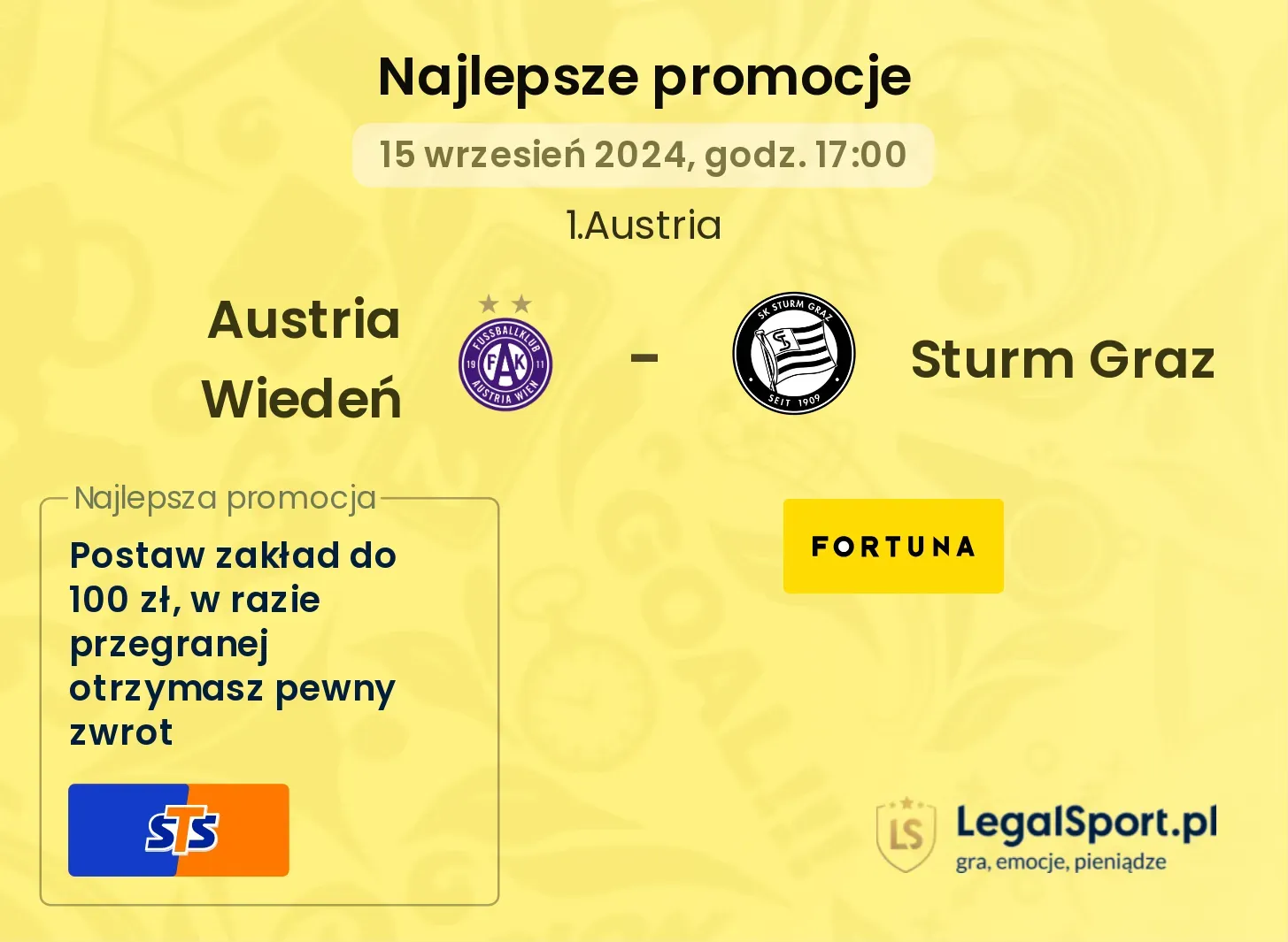 Austria Wiedeń - Sturm Graz promocje bonusy na mecz