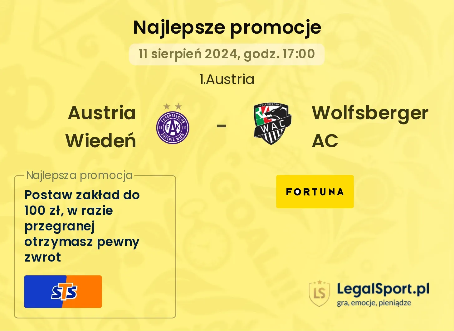 Austria Wiedeń - Wolfsberger AC promocje bonusy na mecz