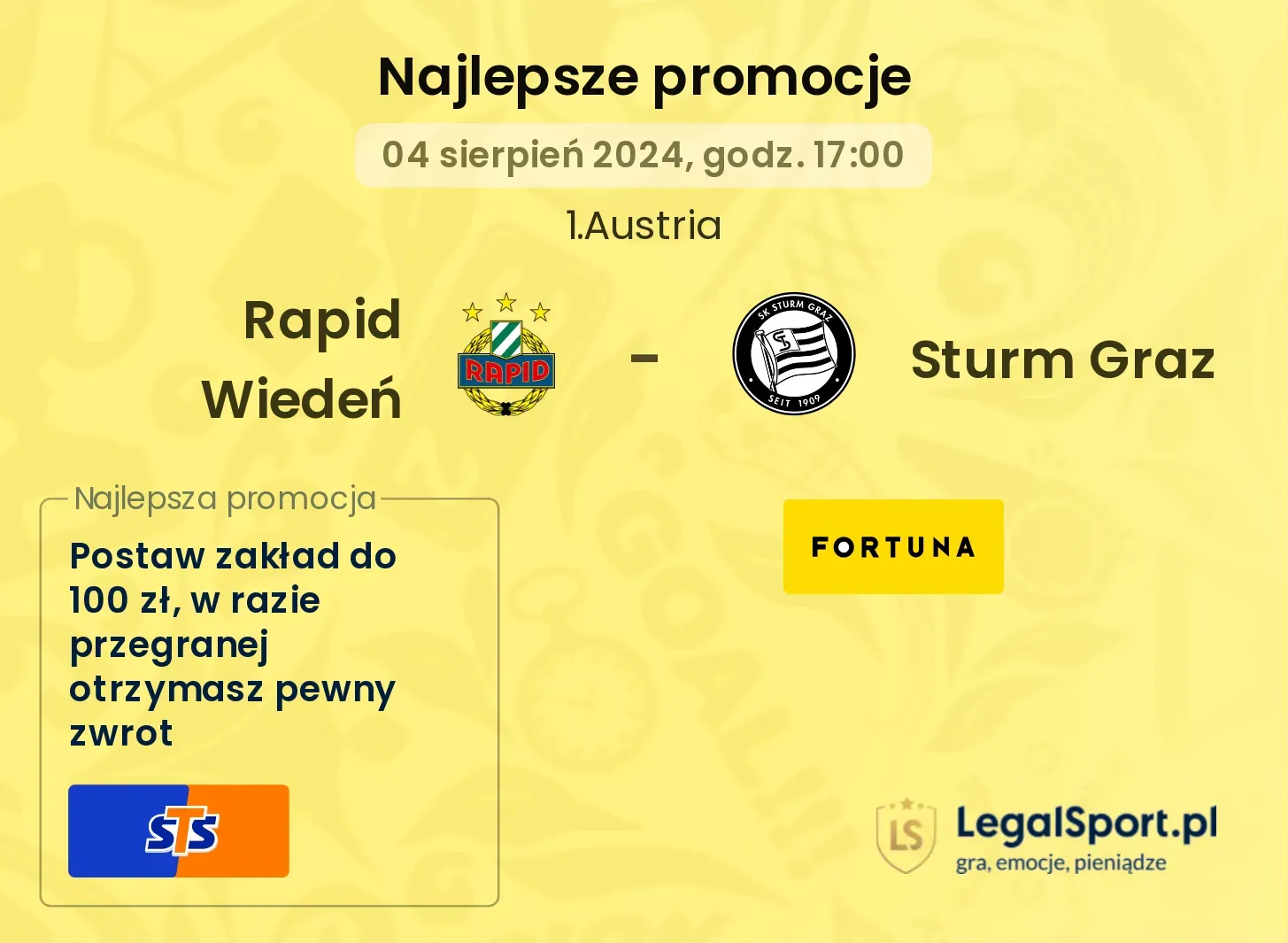 Rapid Wiedeń - Sturm Graz promocje bonusy na mecz