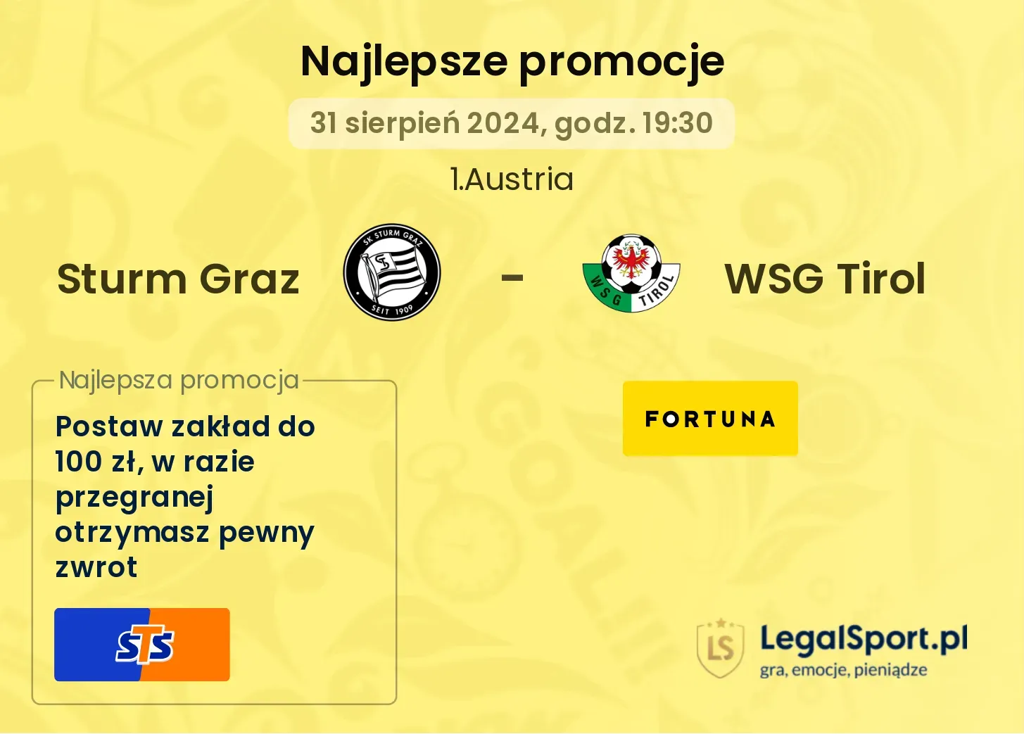 Sturm Graz - WSG Tirol promocje bonusy na mecz