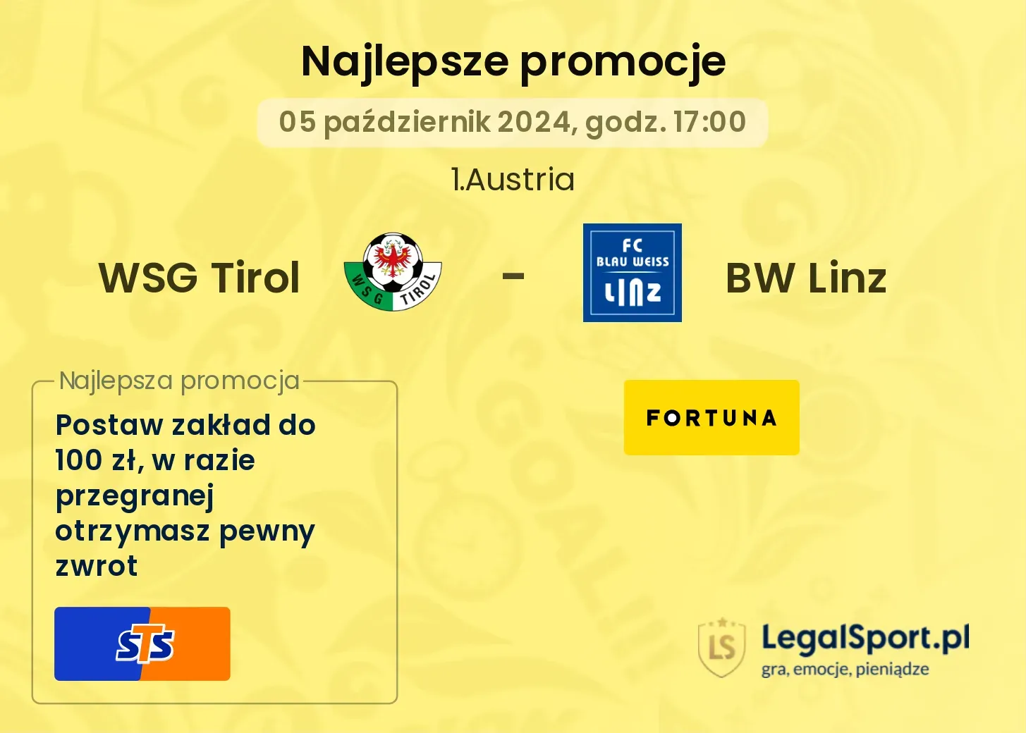 WSG Tirol - BW Linz promocje bonusy na mecz