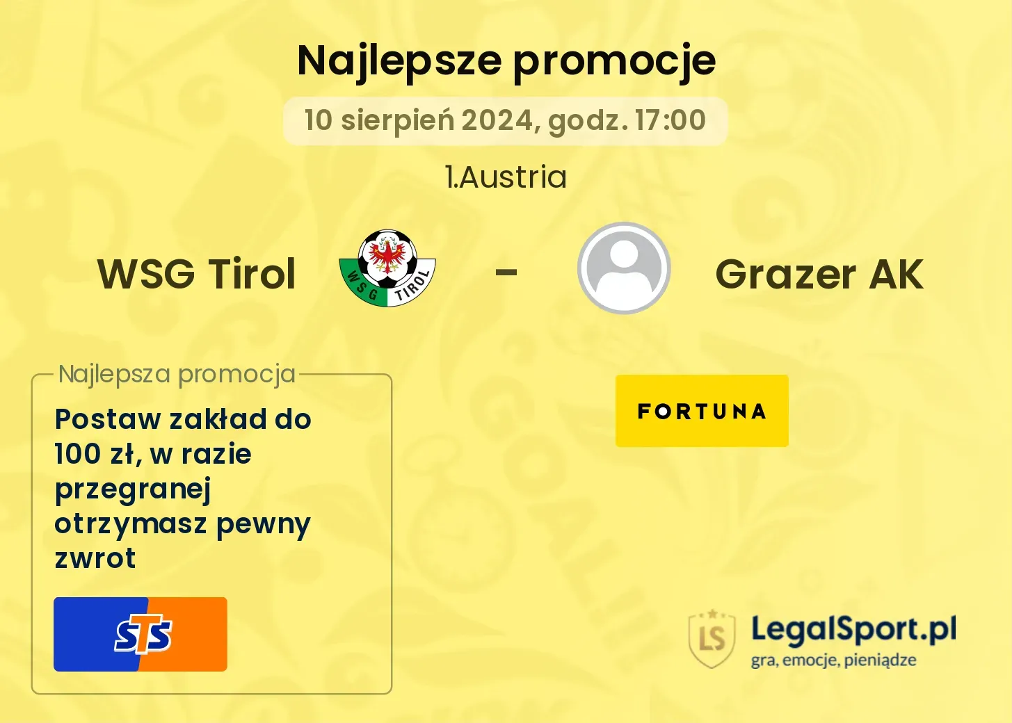 WSG Tirol - Grazer AK promocje bonusy na mecz