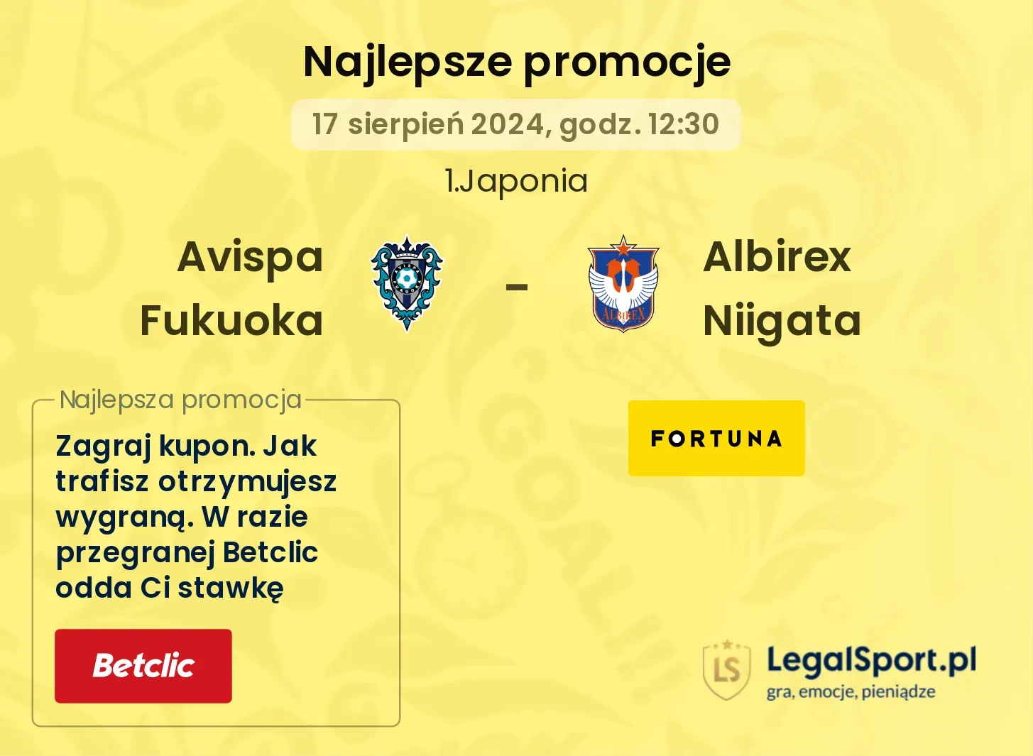 Avispa Fukuoka - Albirex Niigata promocje u bukmacherów (17.08, 12:30)