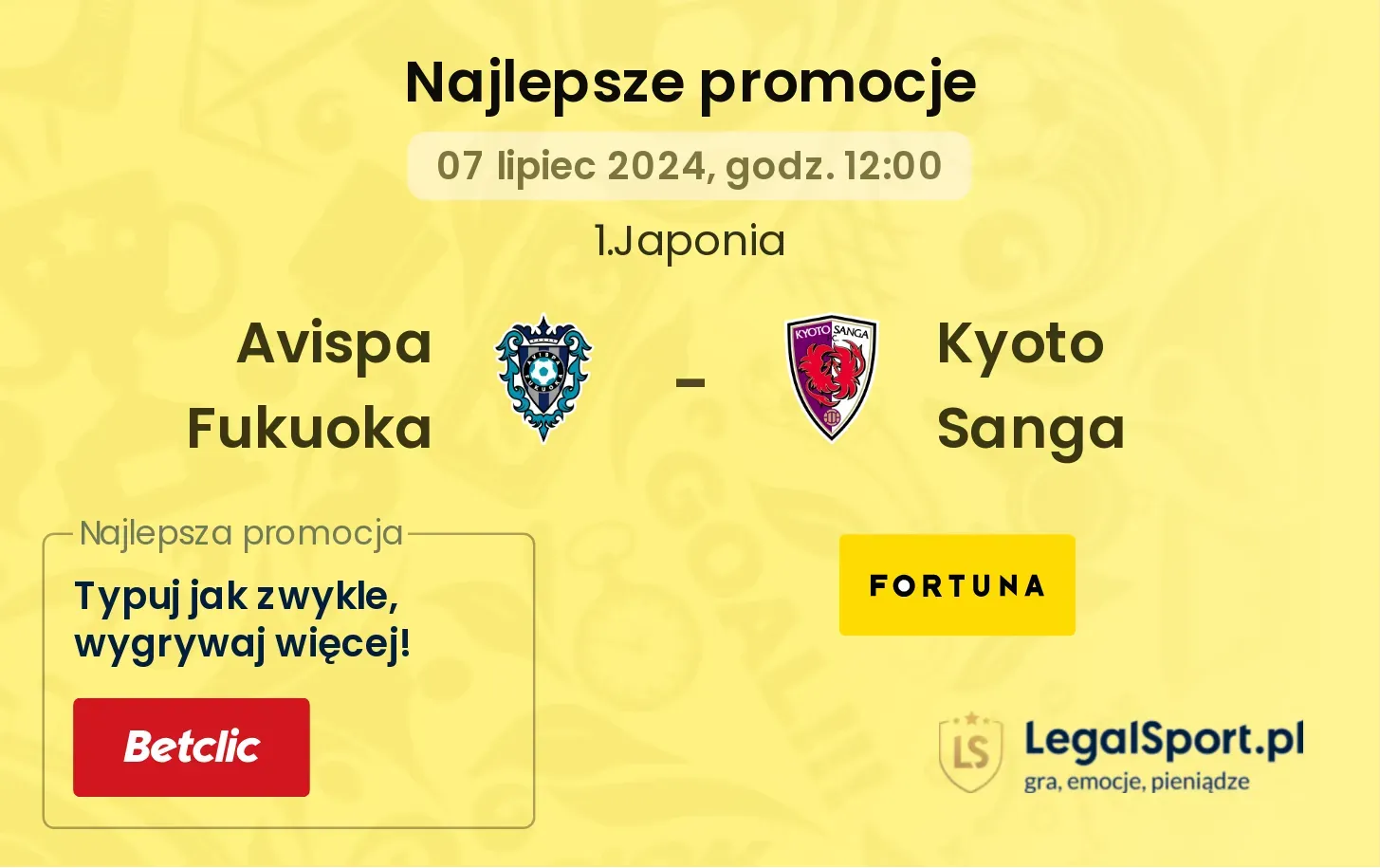 Avispa Fukuoka - Kyoto Sanga promocje u bukmacherów (07.07, 12:00)