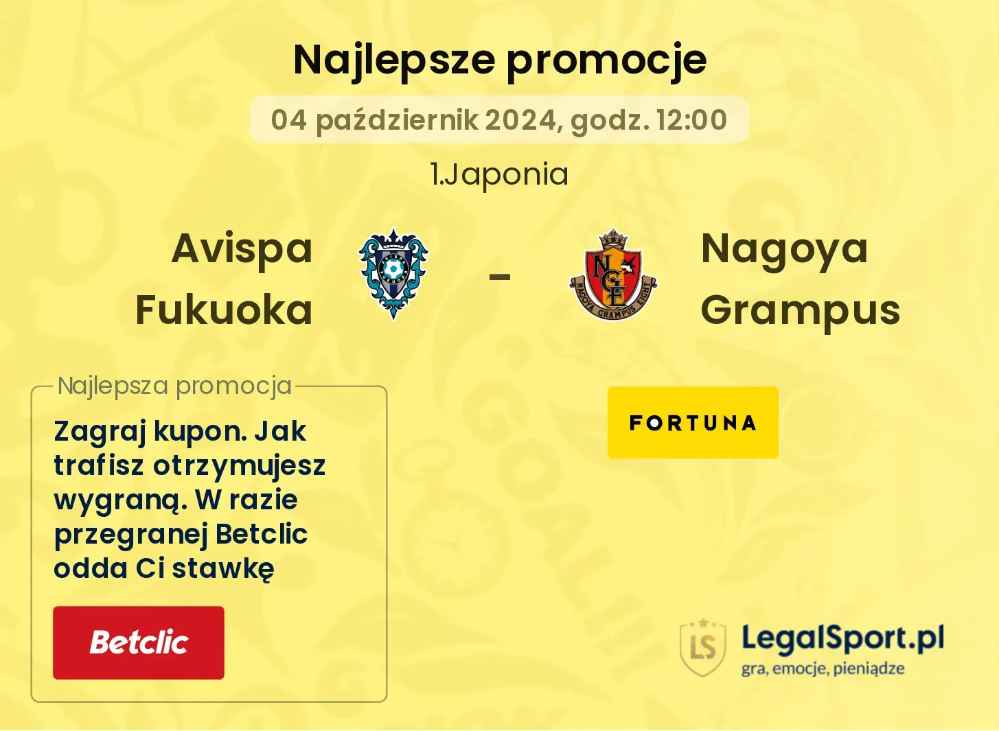 Avispa Fukuoka - Nagoya Grampus promocje bonusy na mecz