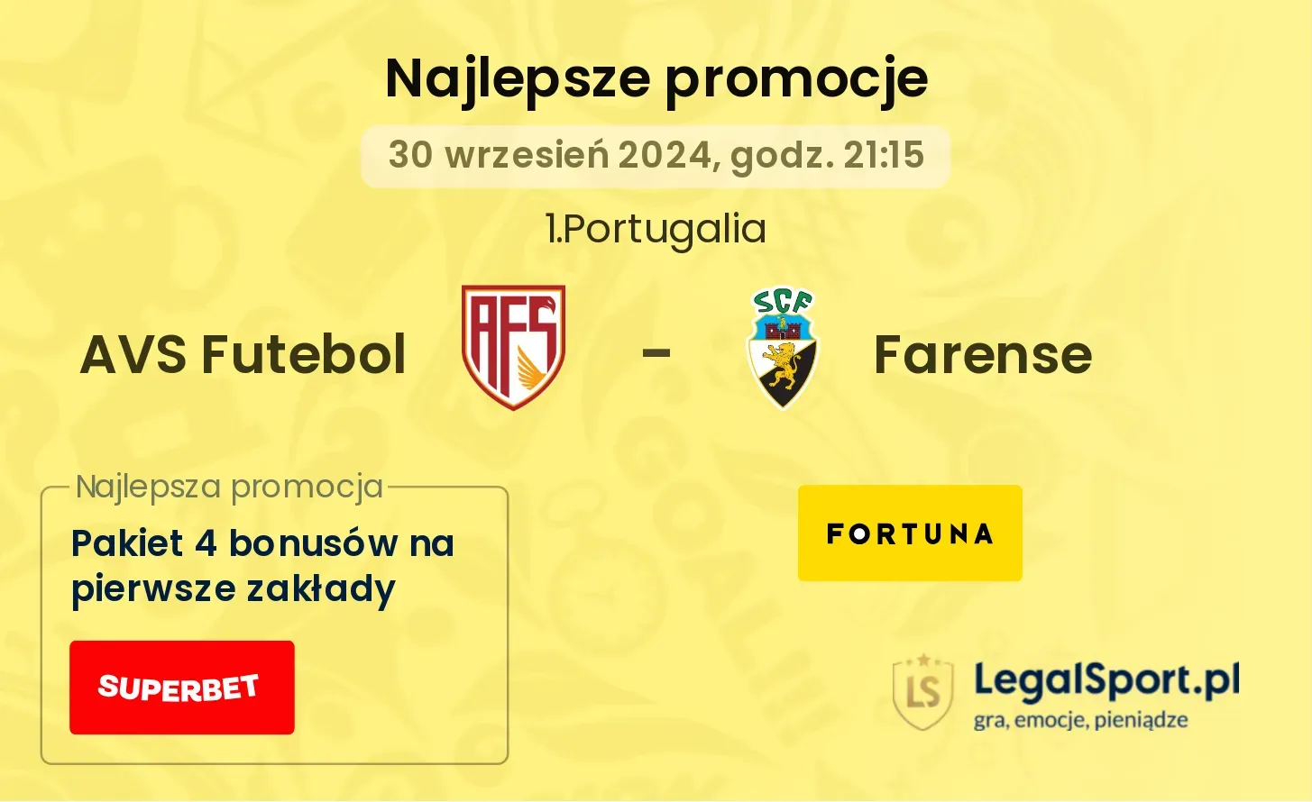 AVS Futebol - Farense promocje bukmacherskie 30.09, 21:15