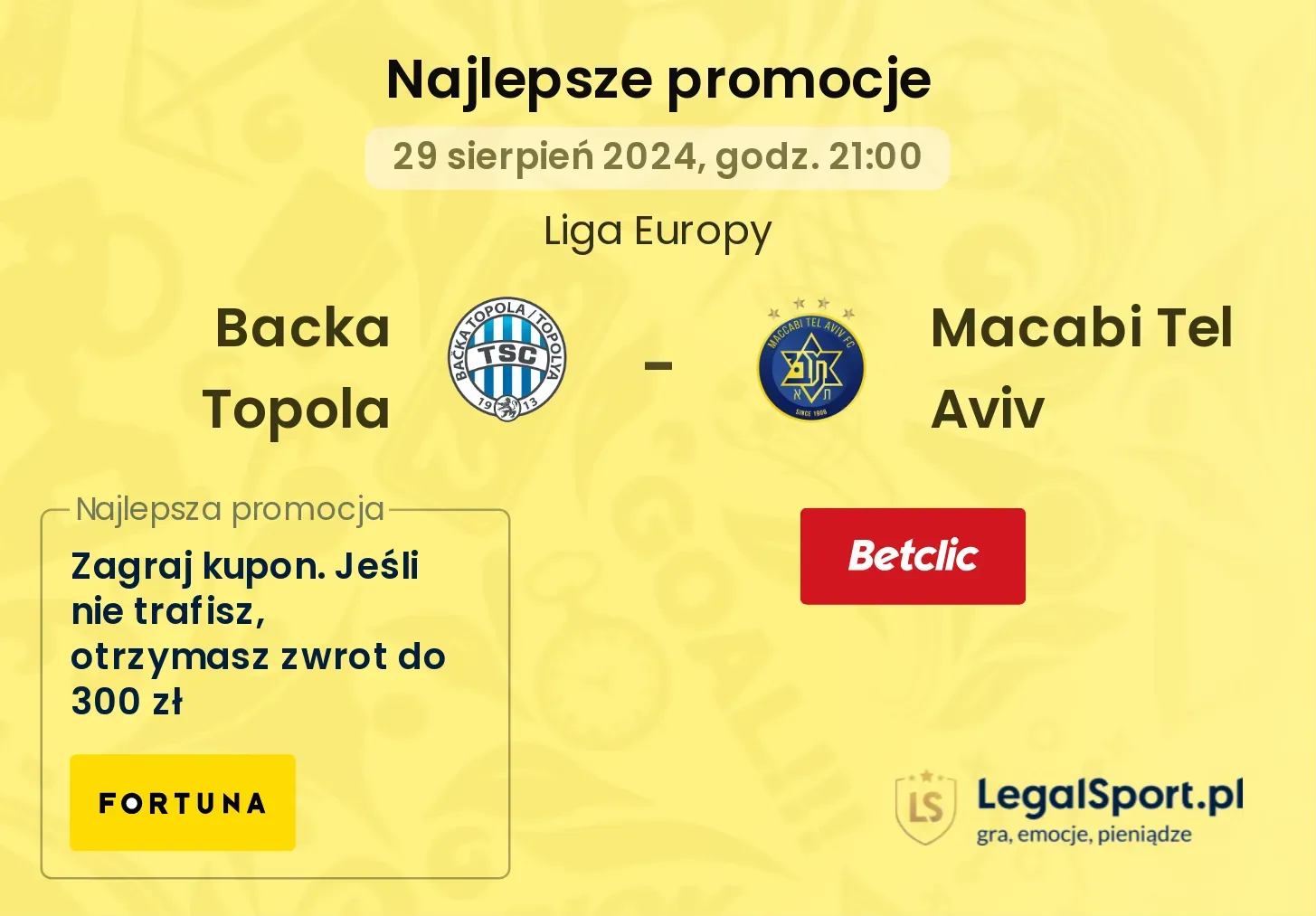 Backa Topola - Macabi Tel Aviv promocje bonusy na mecz