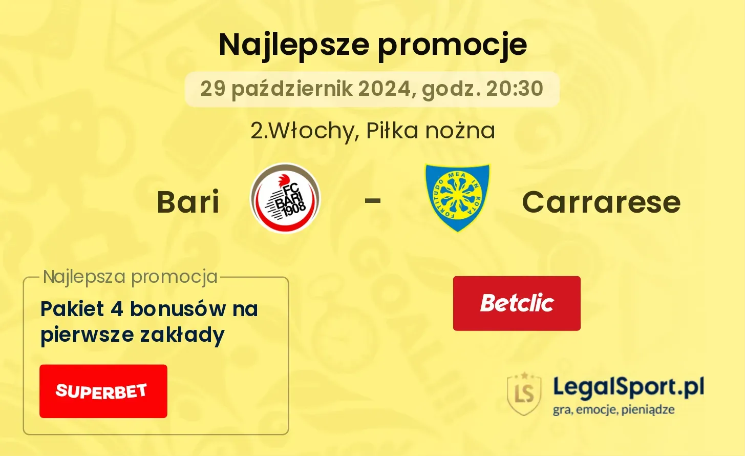 Bari - Carrarese promocje bonusy na mecz