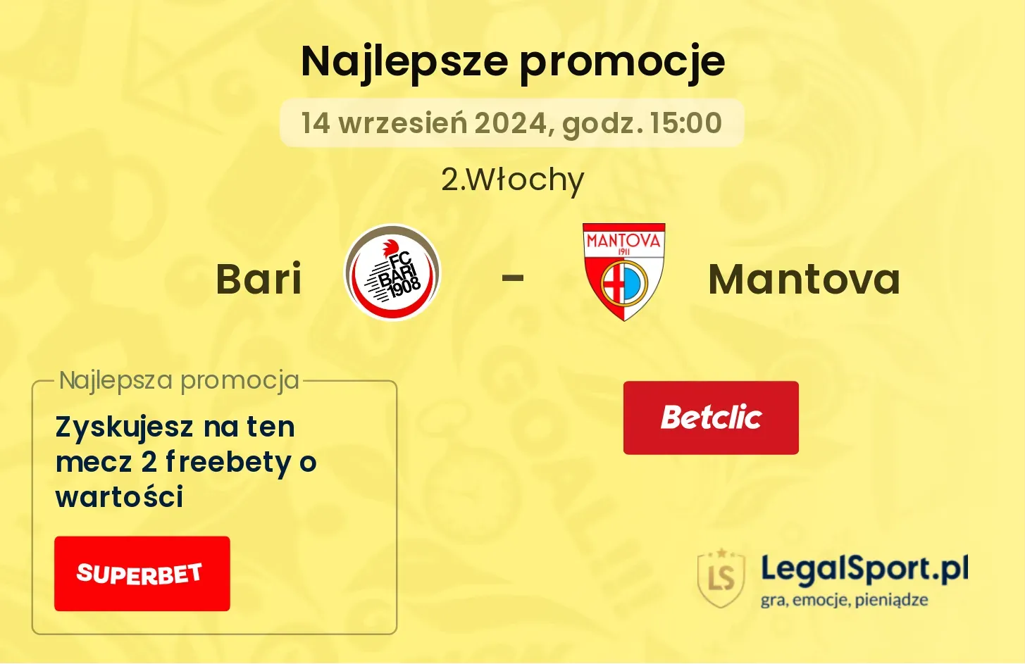 Bari - Mantova promocje bonusy na mecz