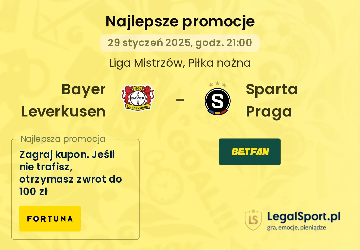 Bayer Leverkusen - Sparta Praga promocje bonusy na mecz