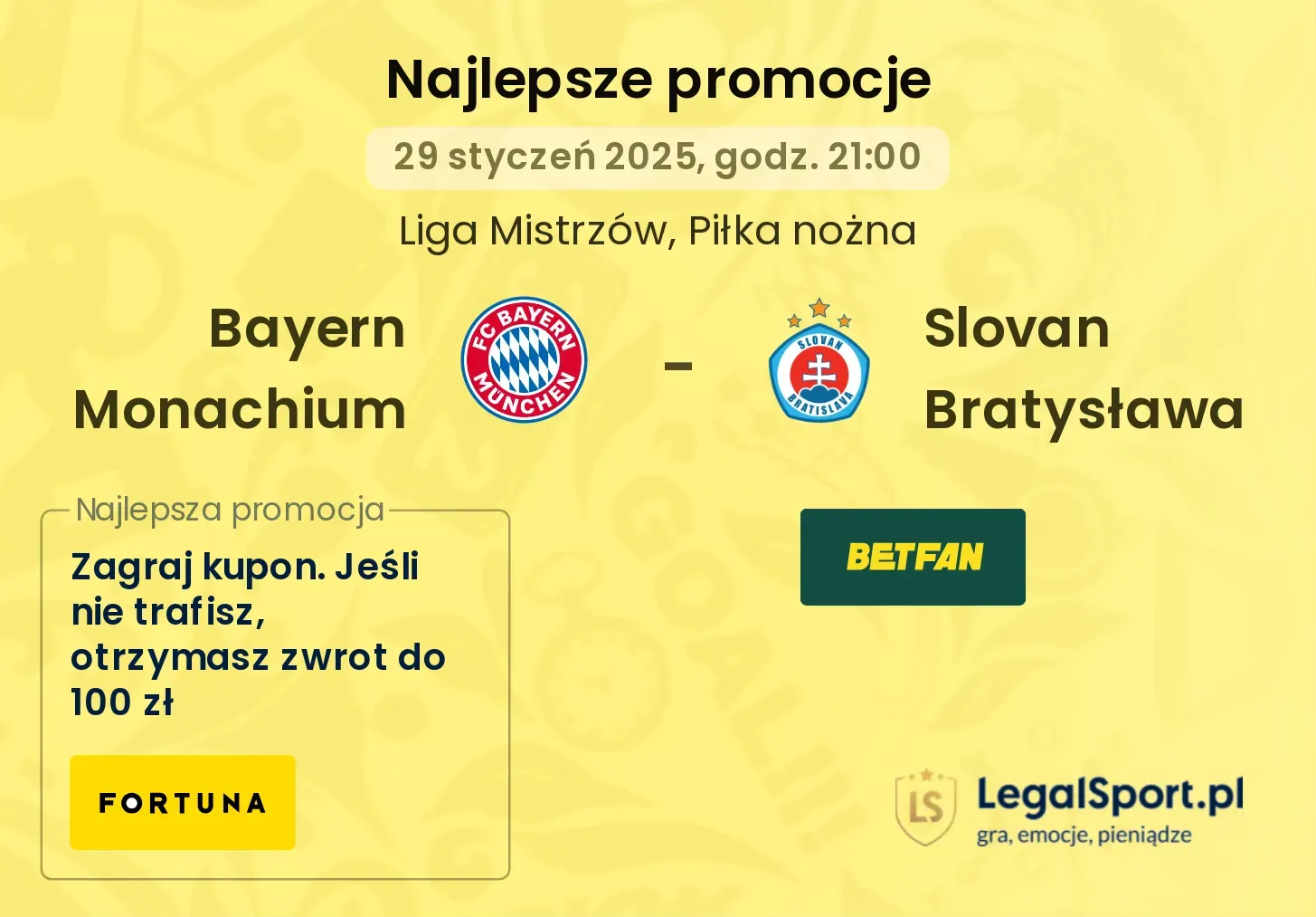 Bayern Monachium - Slovan Bratysława promocje bonusy na mecz