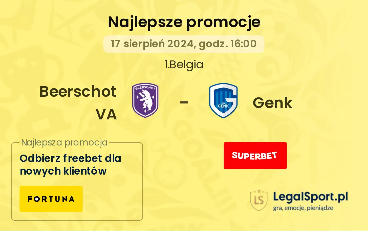 Beerschot VA - Genk promocje bukmacherskie (17.08, 16:00)