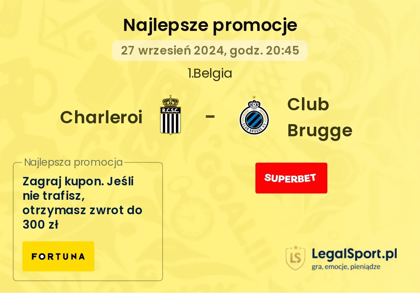 Charleroi - Club Brugge promocje bonusy na mecz