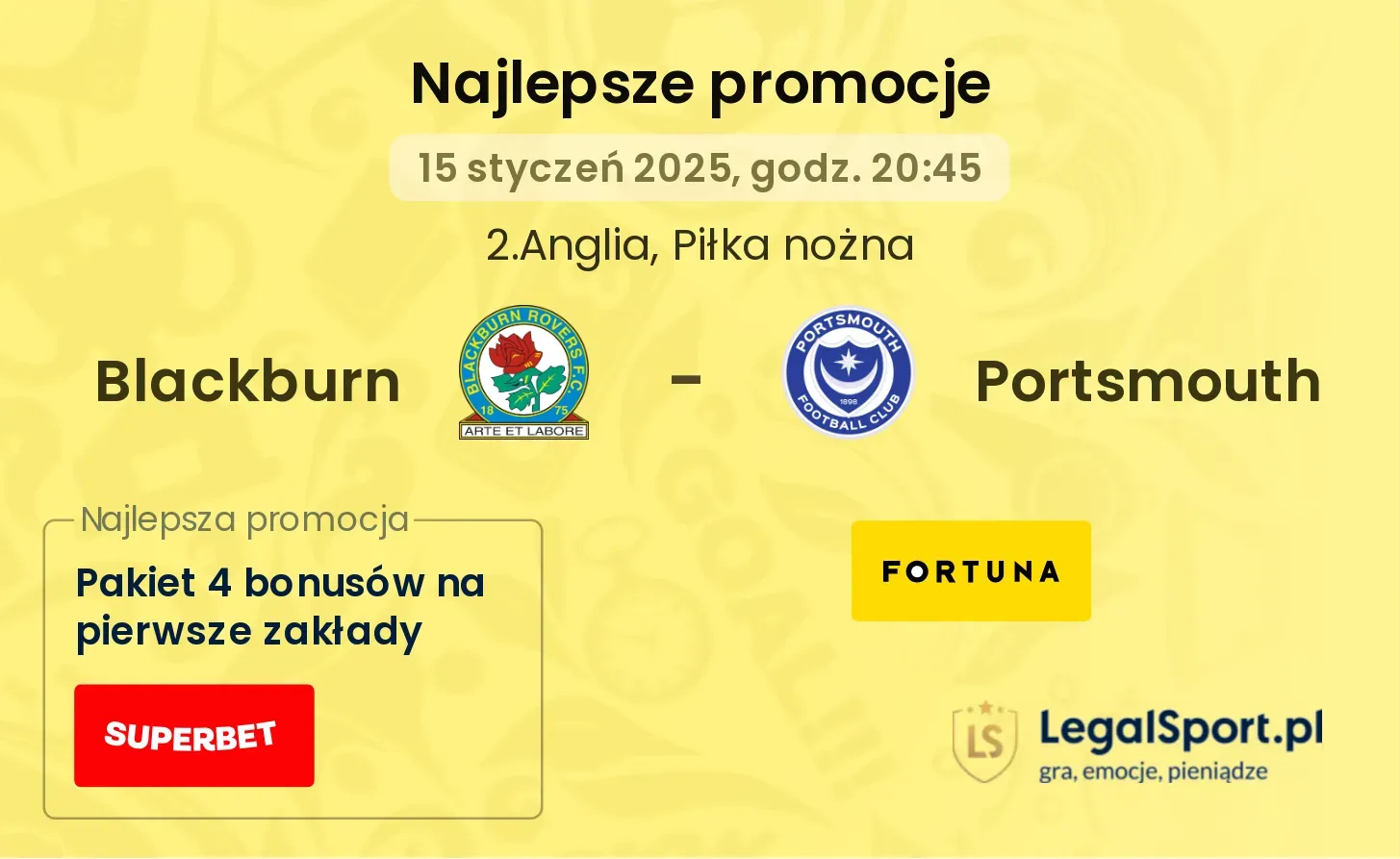 Blackburn - Portsmouth promocje bonusy na mecz