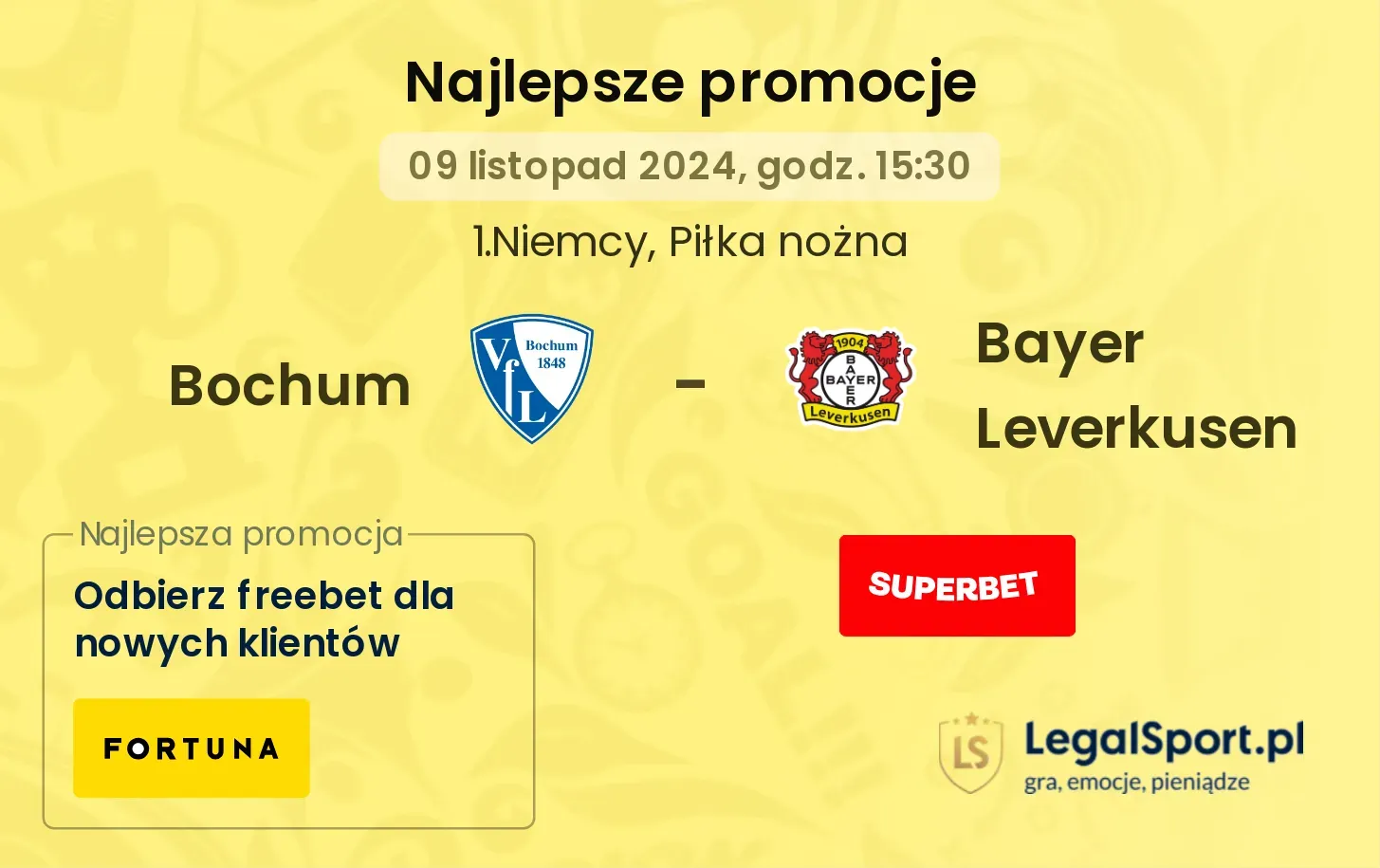 Bochum - Bayer Leverkusen promocje bukmacherskie 09.11, 15:30