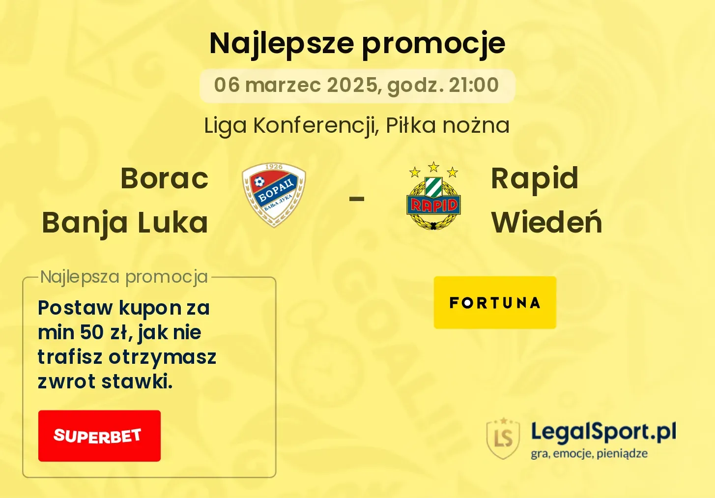 Borac Banja Luka - Rapid Wiedeń promocje bonusy na mecz