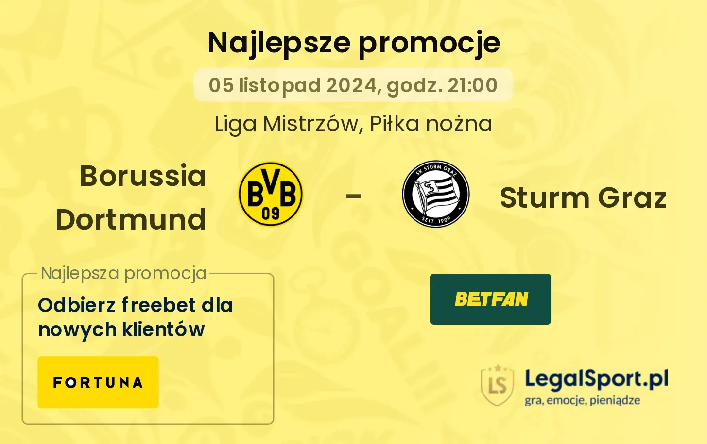 Borussia Dortmund - Sturm Graz promocje bonusy na mecz