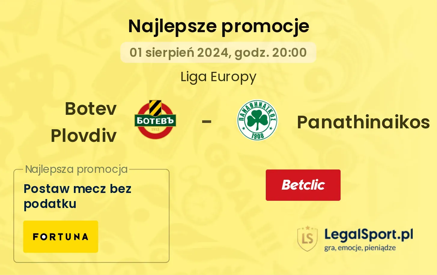 Botev Plovdiv - Panathinaikos promocje u bukmacherów (01.08, 20:00)