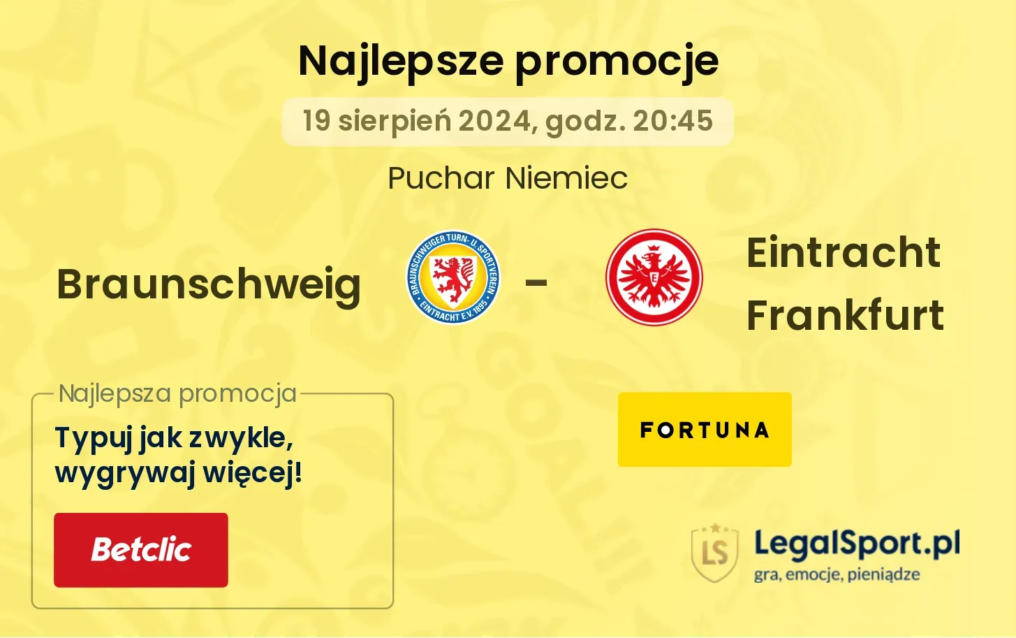 Braunschweig - Eintracht Frankfurt promocje bukmacherskie (19.08, 20:45)