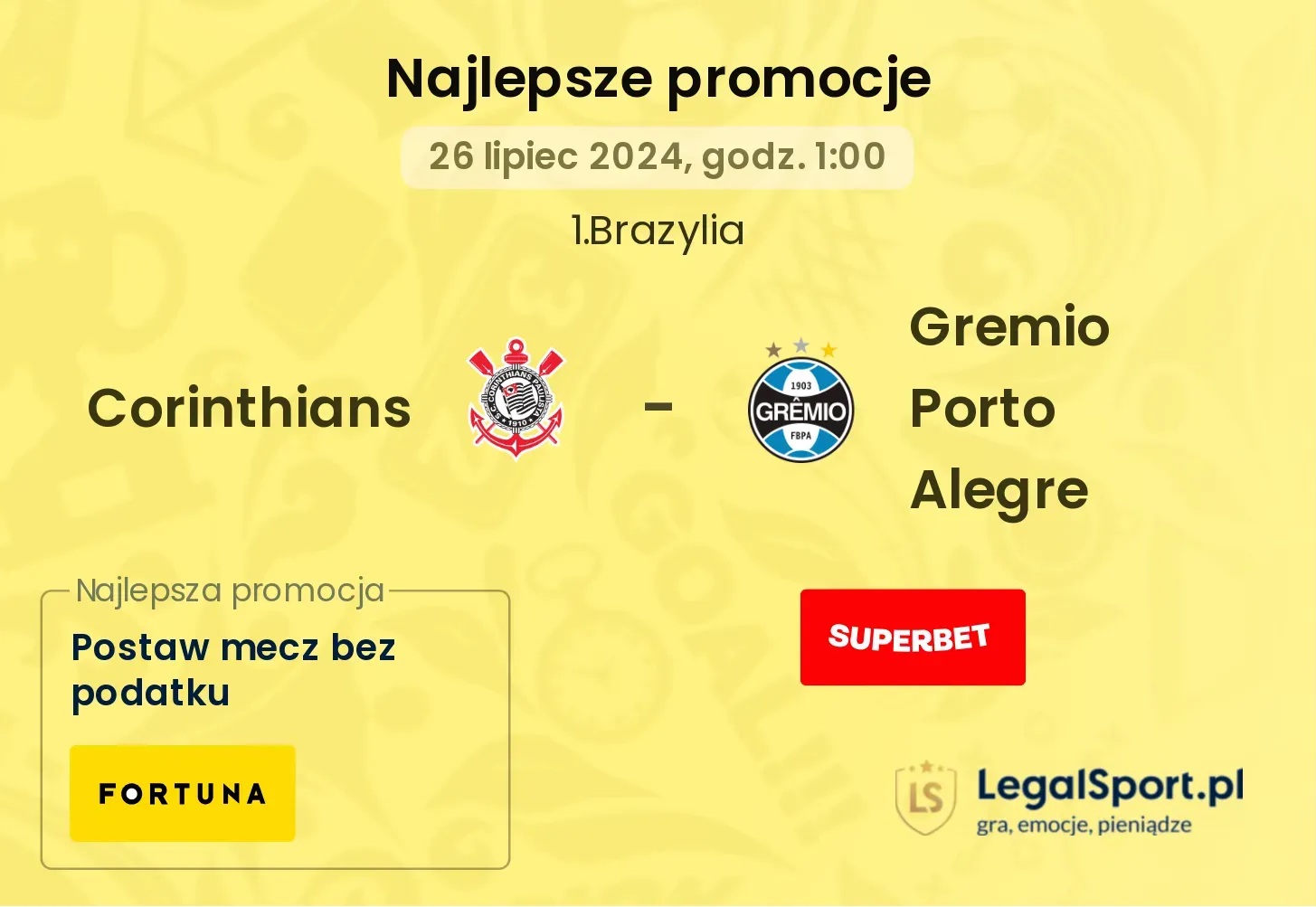 Corinthians - Gremio Porto Alegre promocje bonusy na mecz