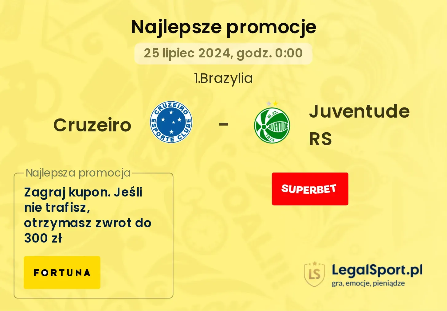 Cruzeiro - Juventude RS promocje bonusy na mecz