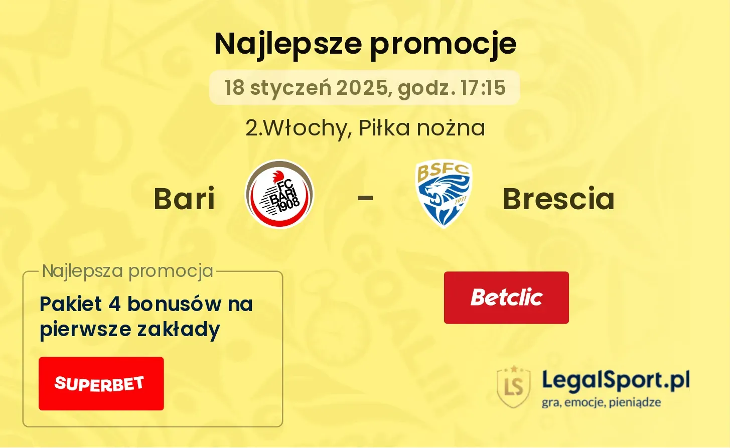 Brescia - Bari promocje bonusy na mecz