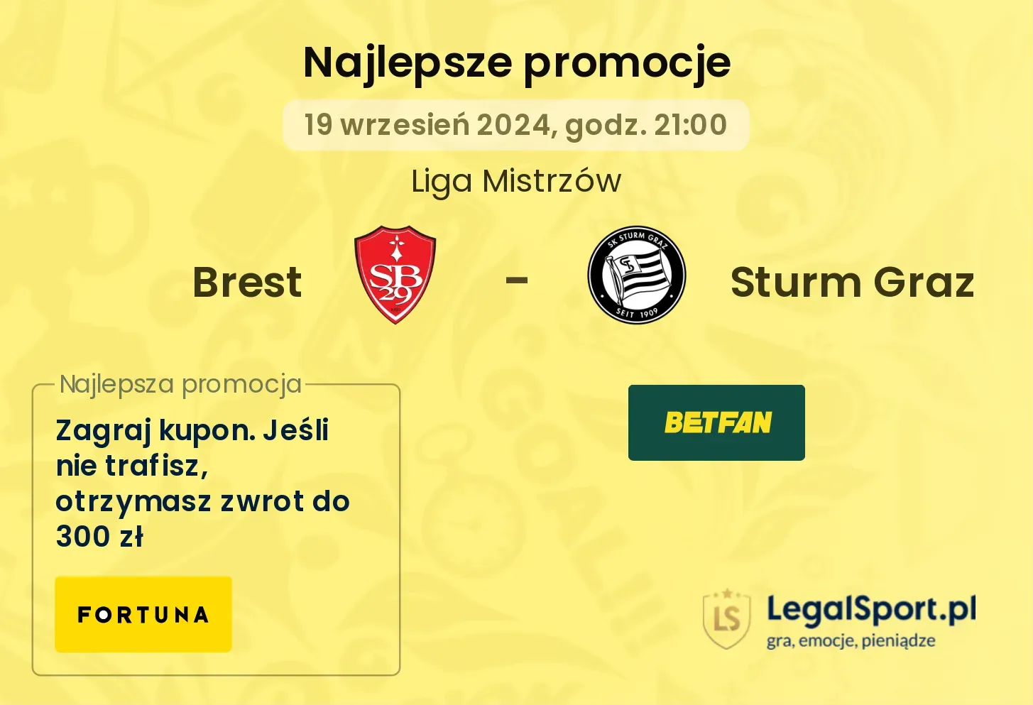 Brest - Sturm Graz promocje u bukmacherów 19.09, 21:00