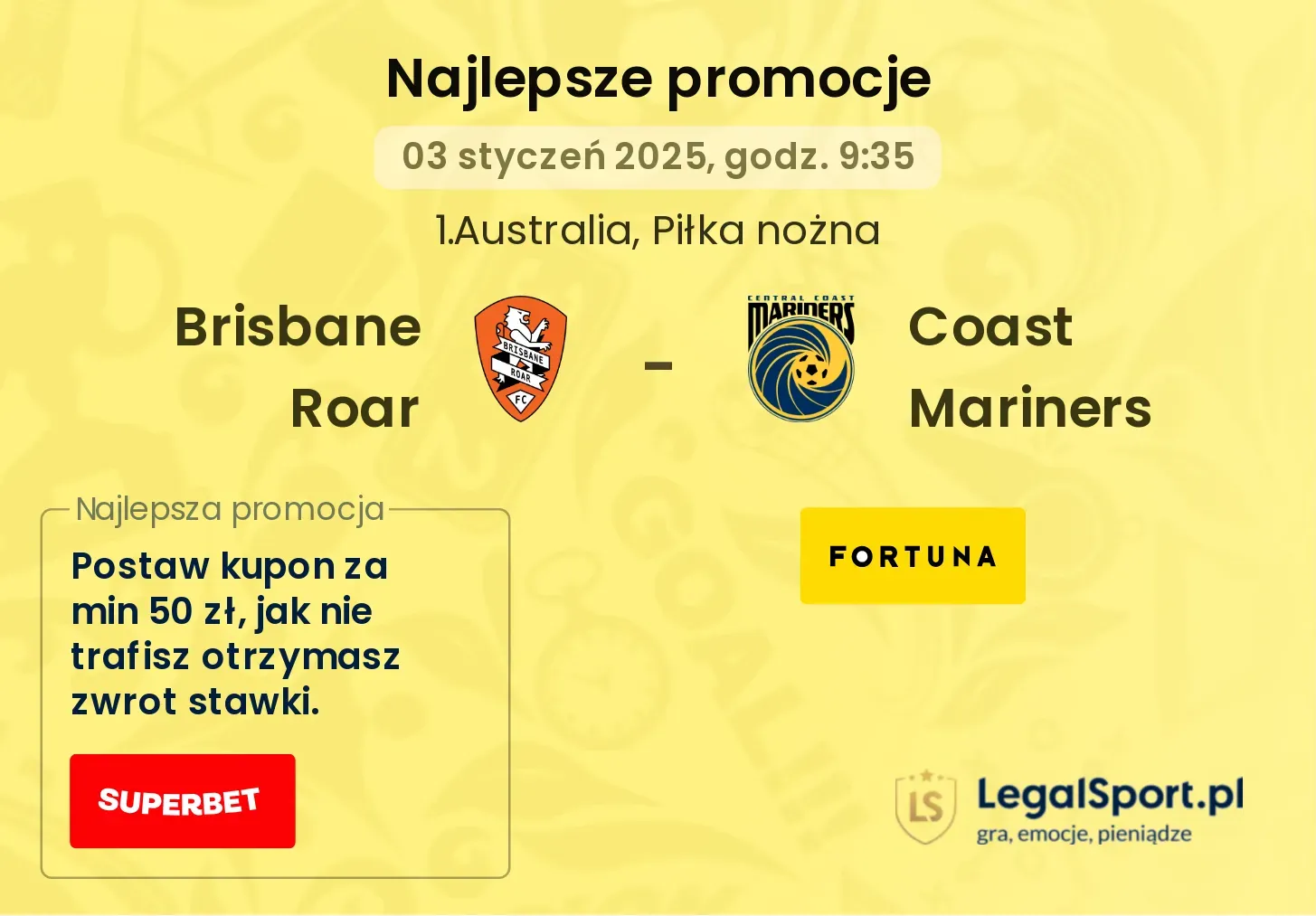 Brisbane Roar - Coast Mariners promocje bonusy na mecz