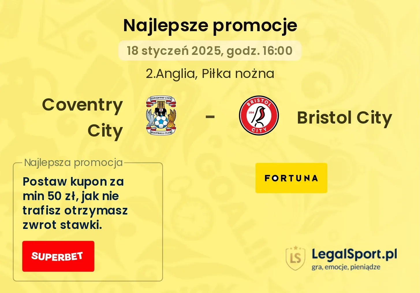 Coventry City - Bristol City promocje bukmacherskie