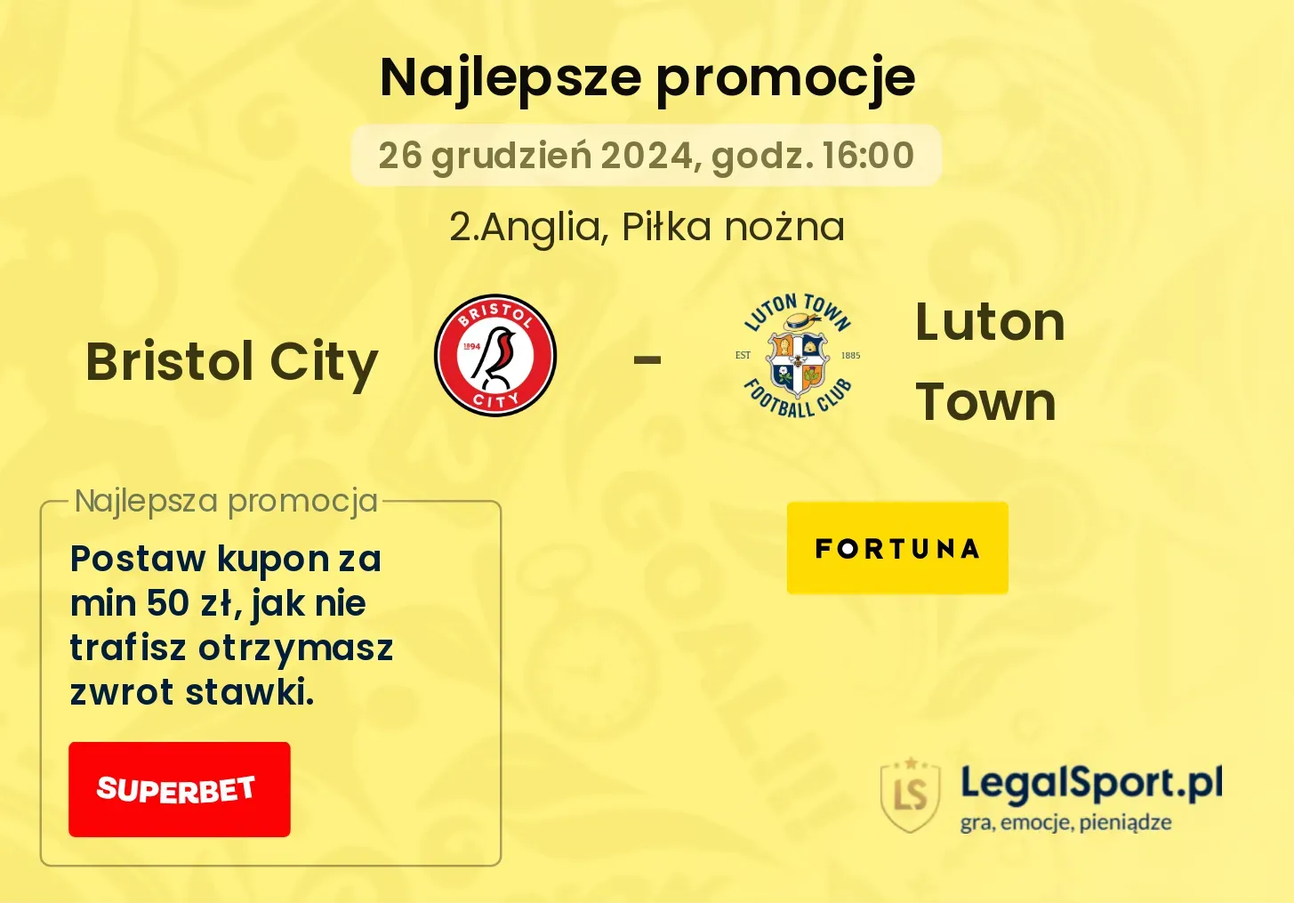 Bristol City - Luton Town promocje bonusy na mecz