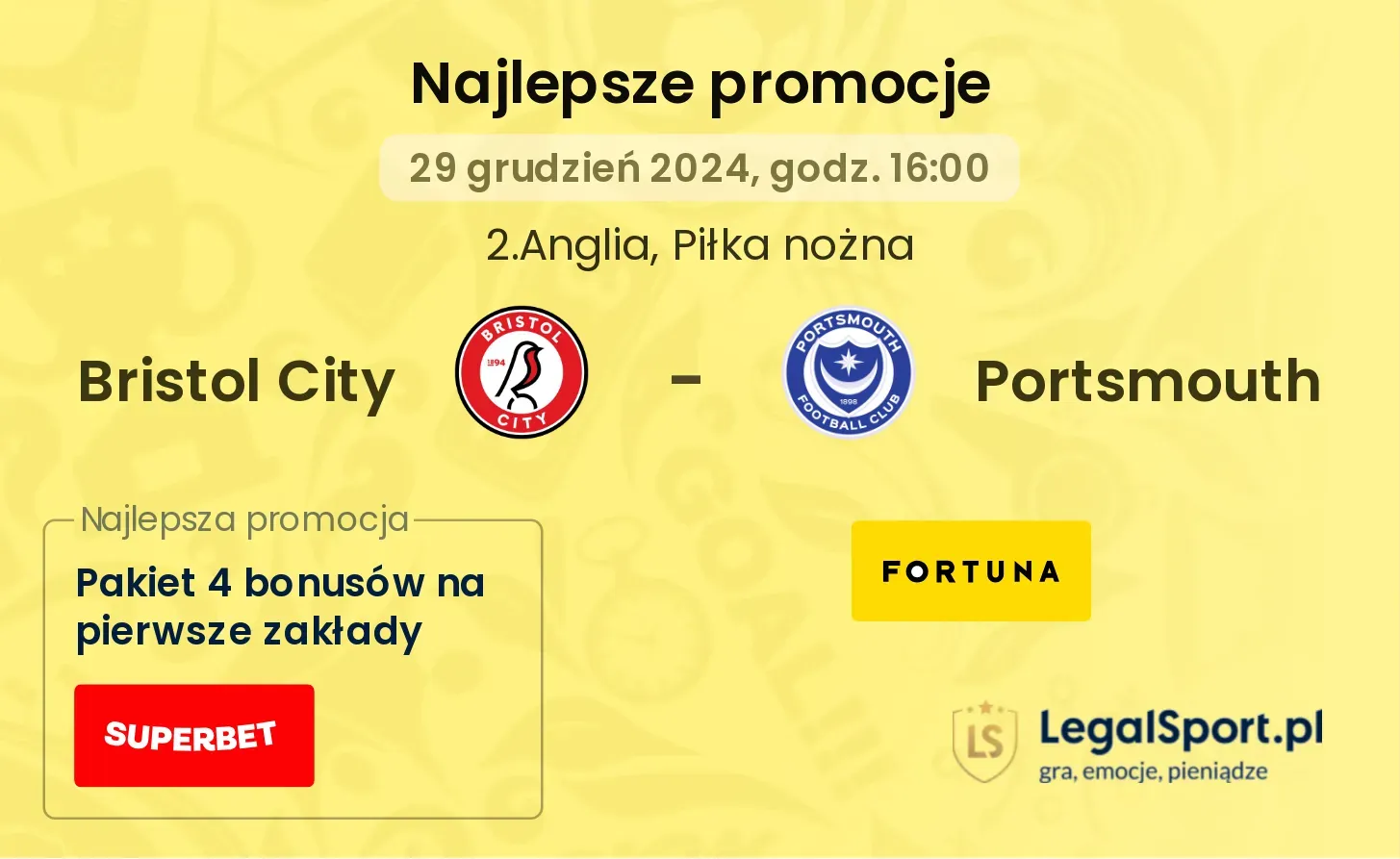 Bristol City - Portsmouth promocje bonusy na mecz