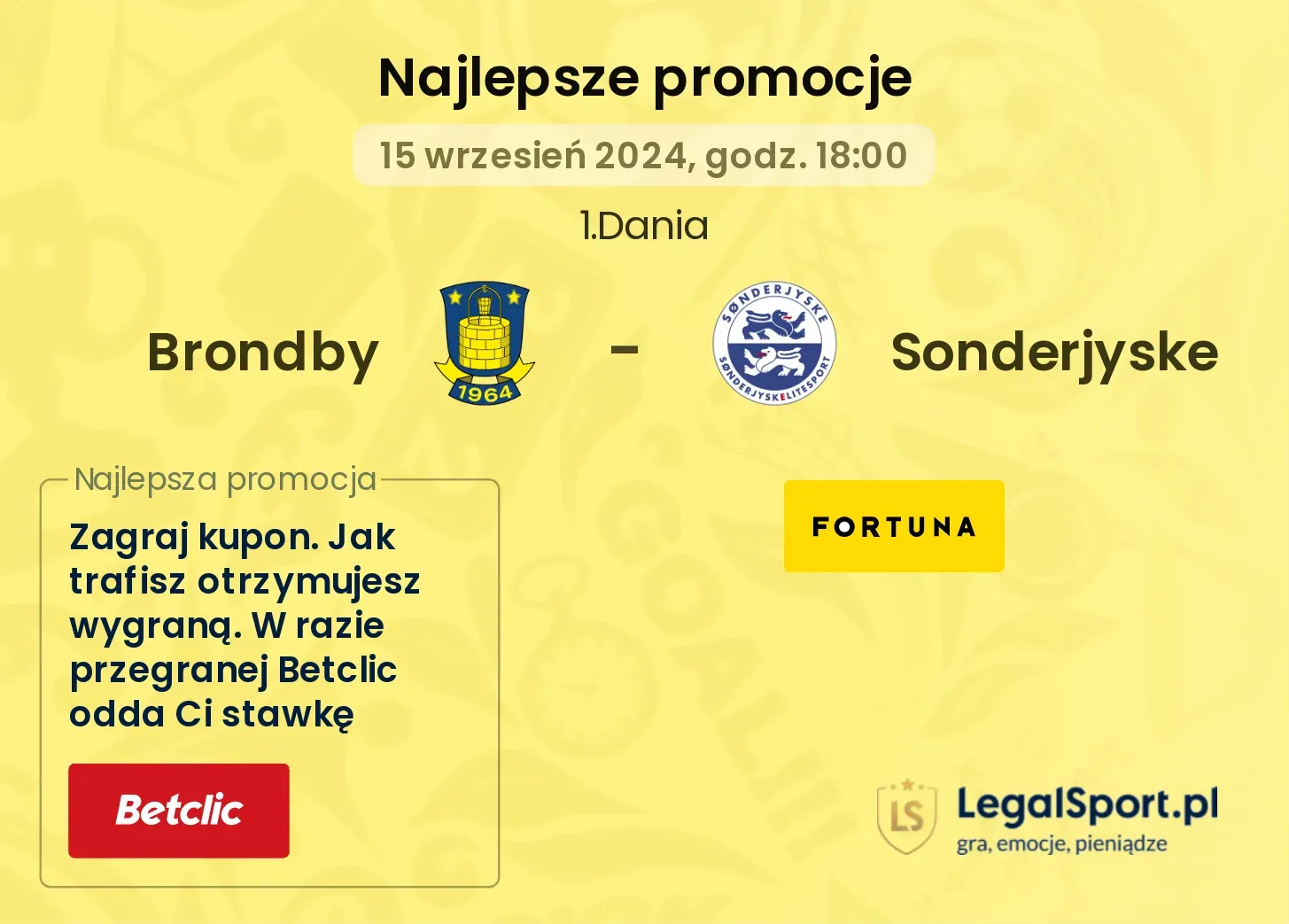 Brondby - Sonderjyske promocje bukmacherskie 15.09, 18:00