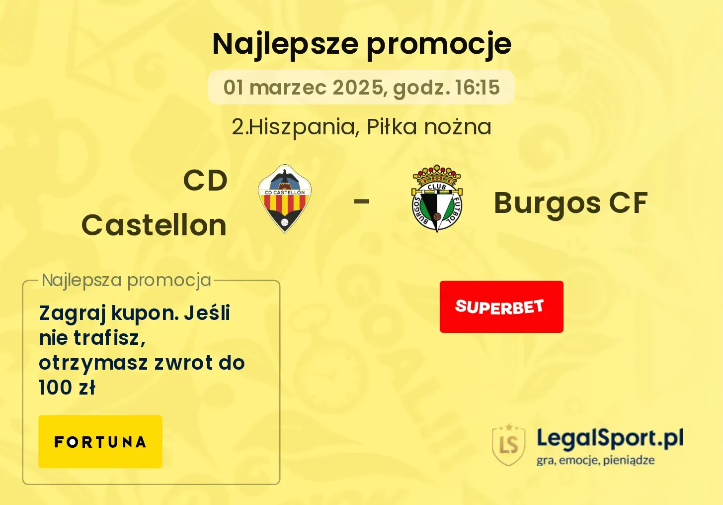 Burgos CF - CD Castellon promocje bonusy na mecz