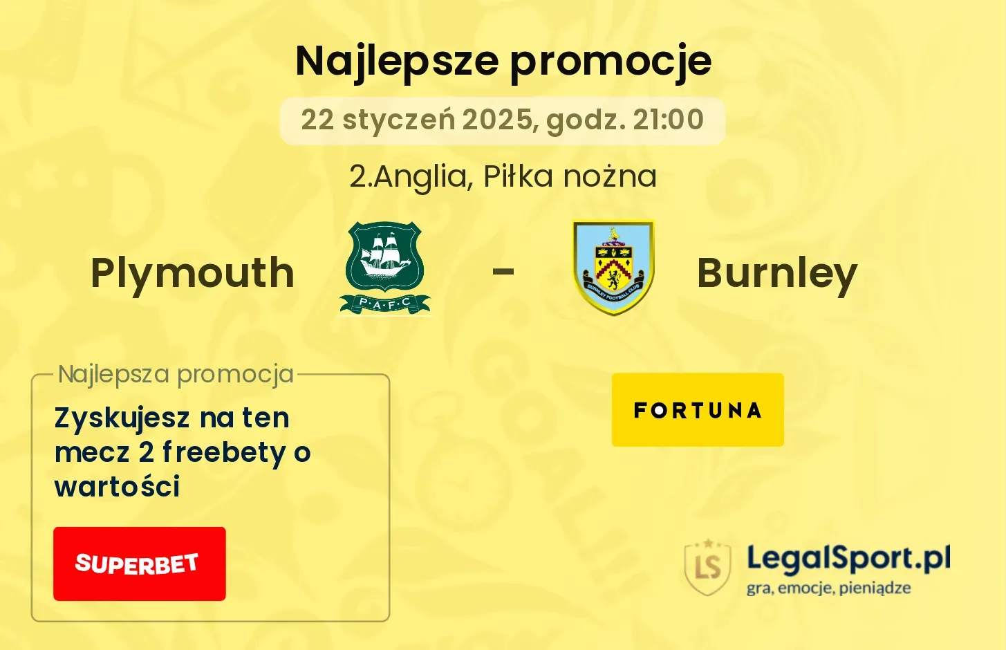 Burnley - Plymouth promocje bukmacherskie 01.10, 20:45