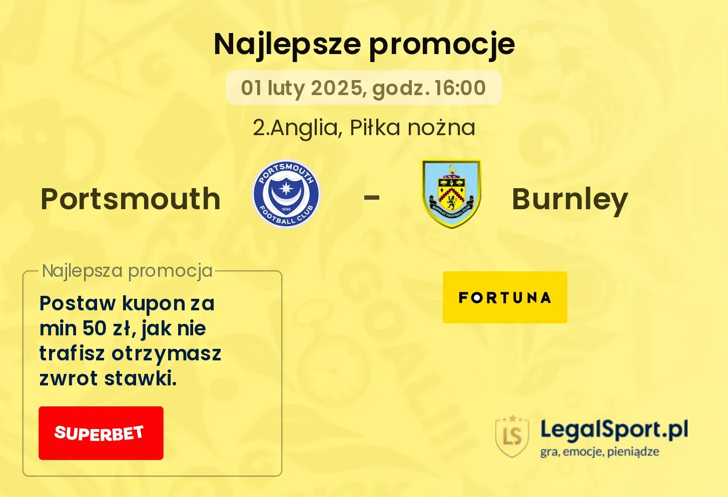 Portsmouth - Burnley promocje bukmacherskie