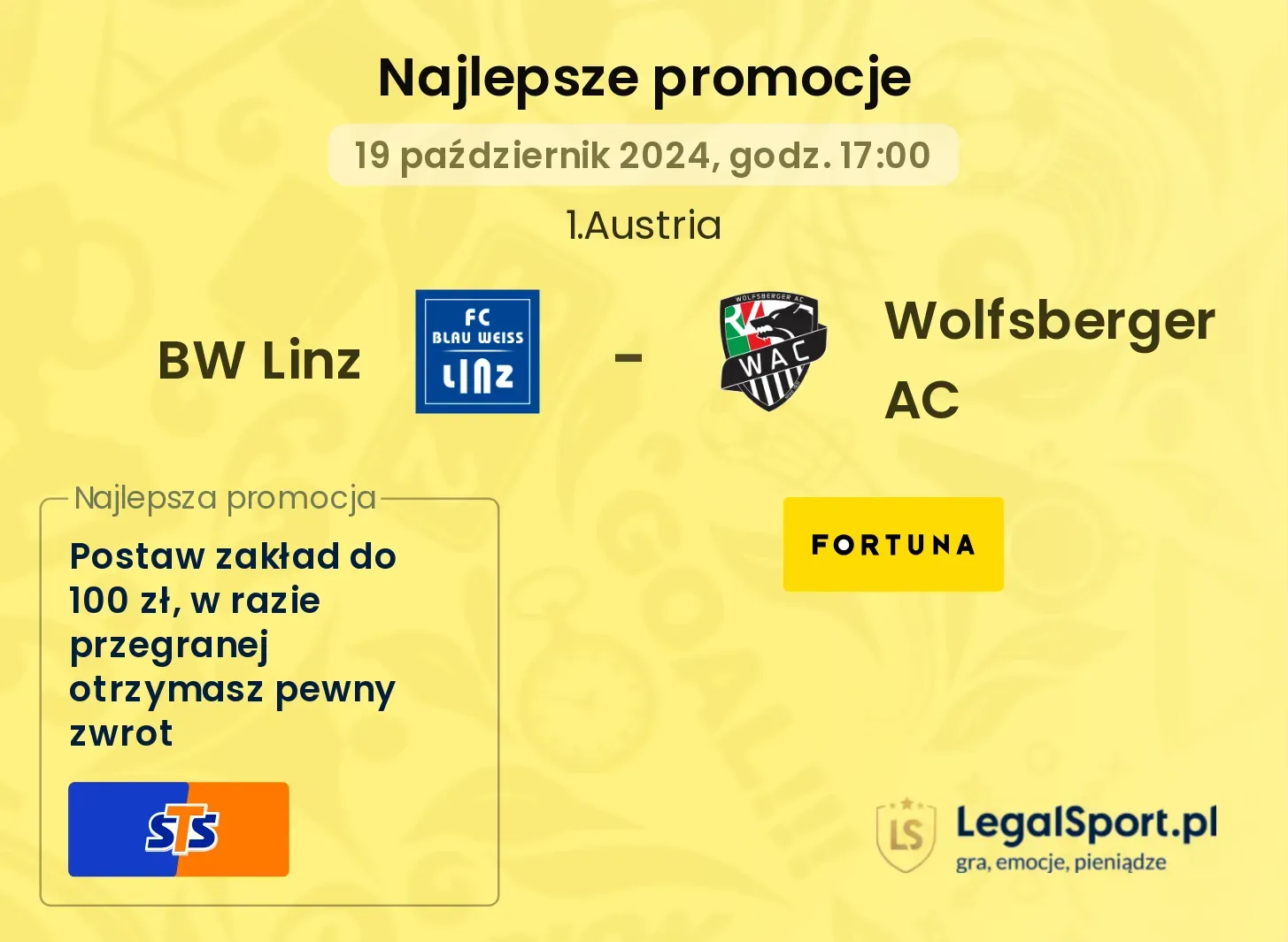 BW Linz - Wolfsberger AC promocje bukmacherskie 19.10, 17:00