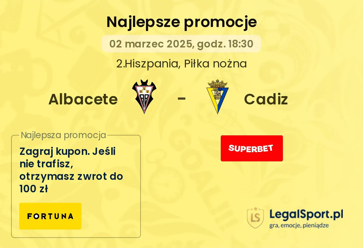 Cadiz - Albacete promocje bonusy na mecz