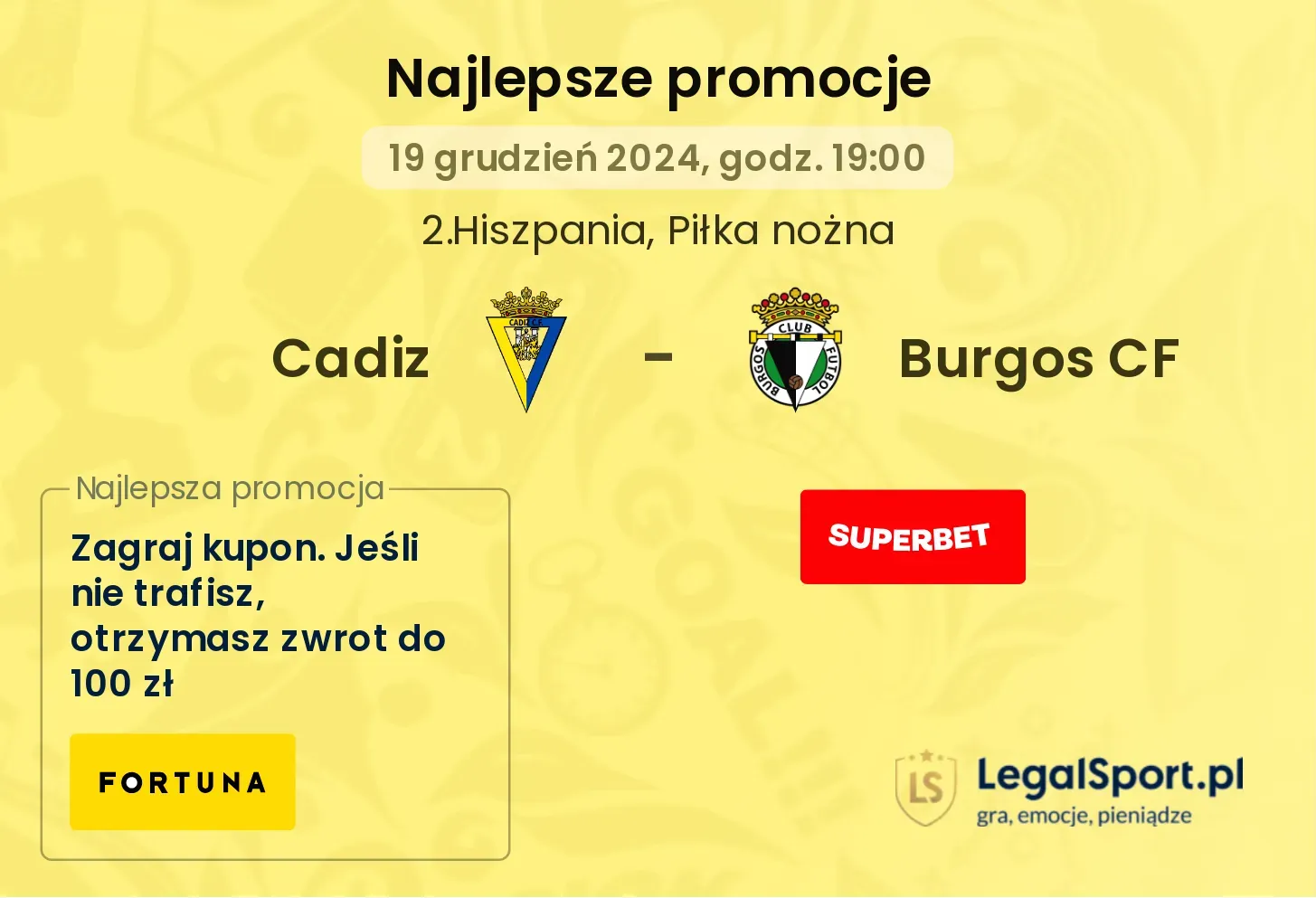 Cadiz - Burgos CF promocje bonusy na mecz