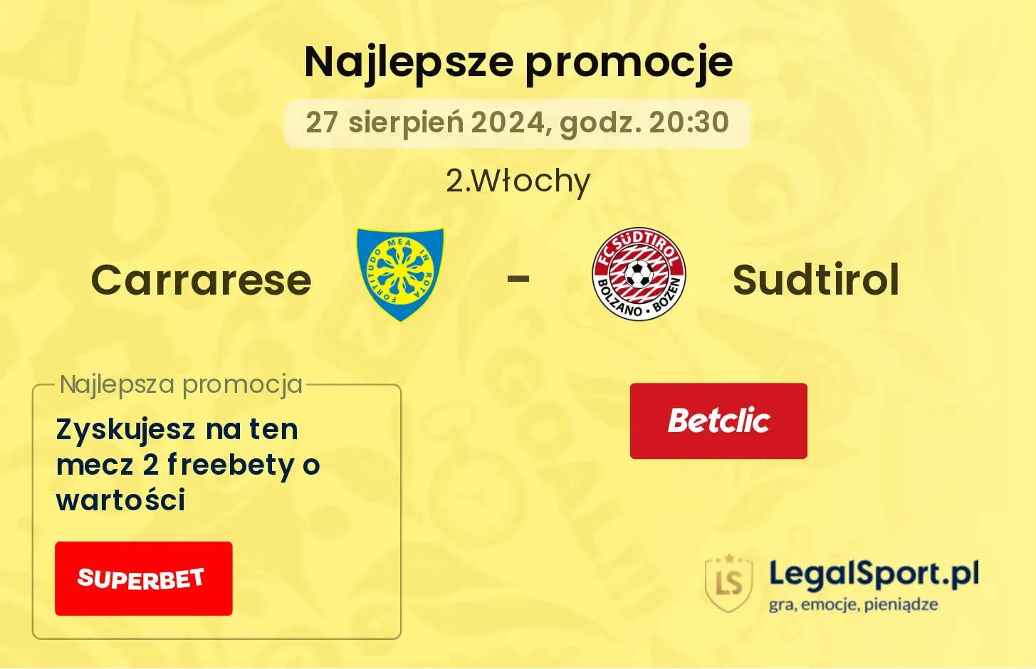 Carrarese - Sudtirol promocje bonusy na mecz