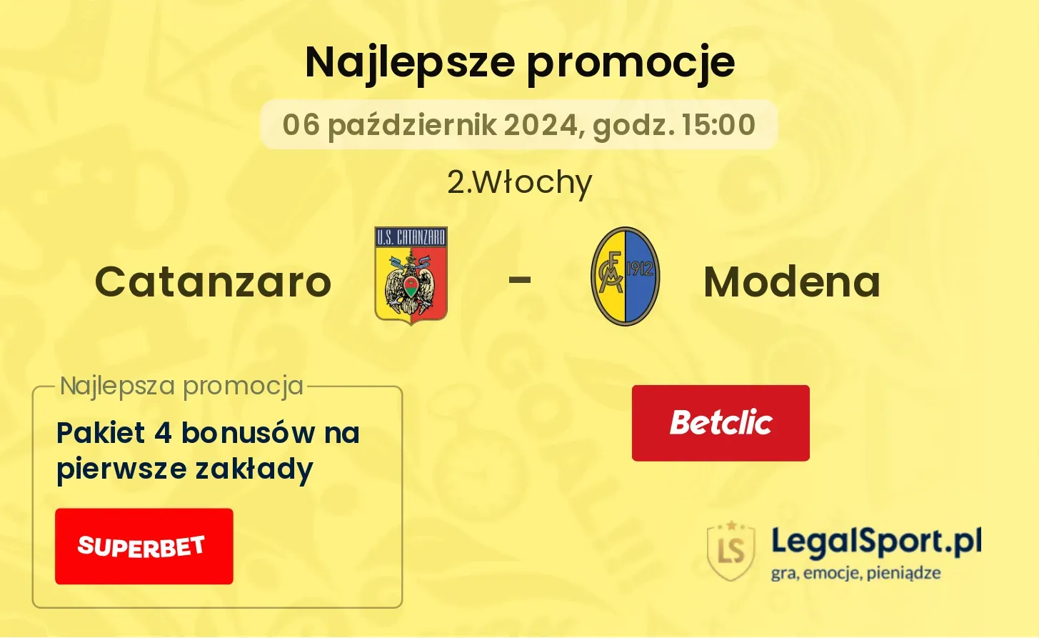 Catanzaro - Modena promocje u bukmacherów 06.10, 15:00