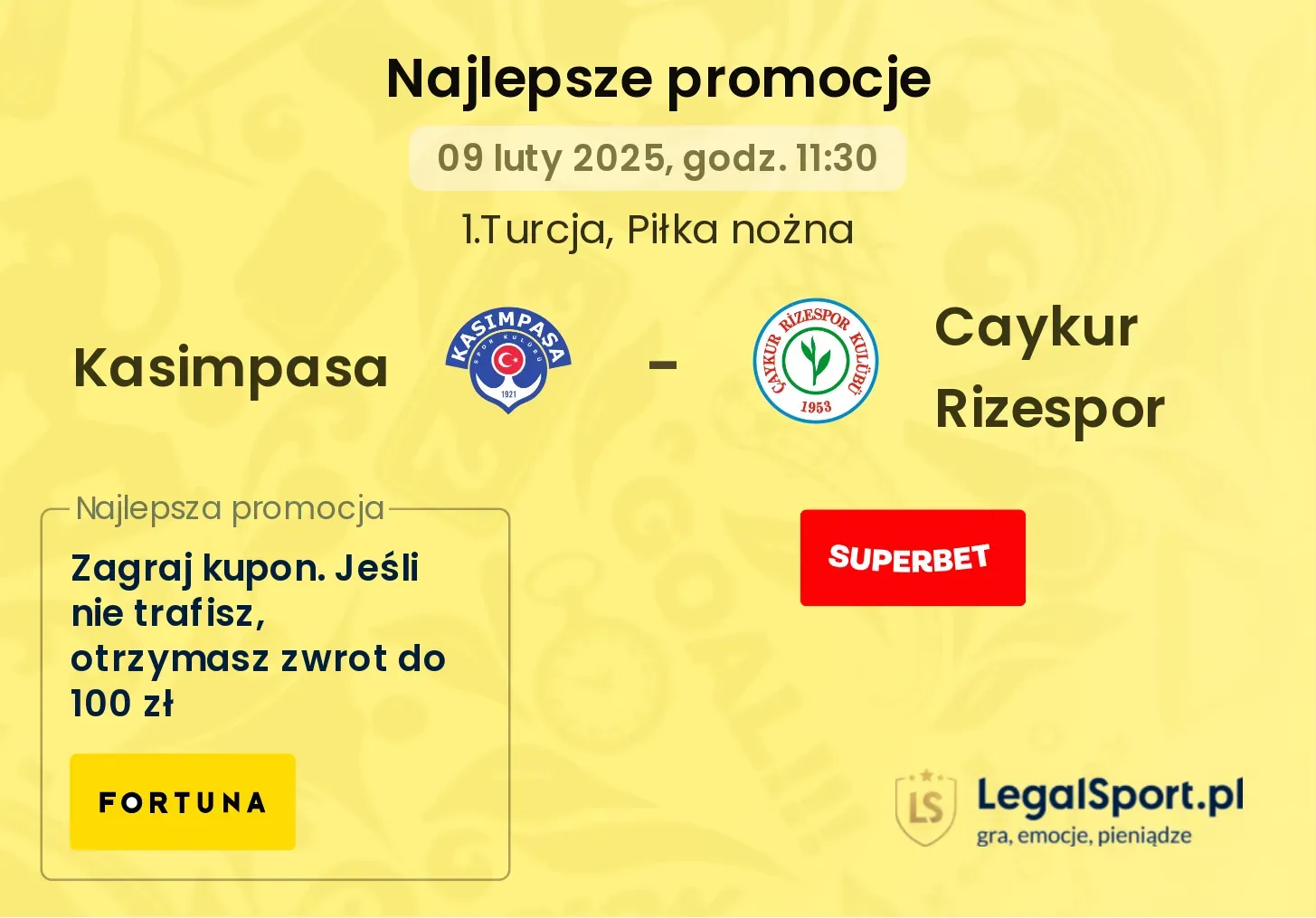 Caykur Rizespor - Kasimpasa promocje u bukmacherów 31.08, 18:15