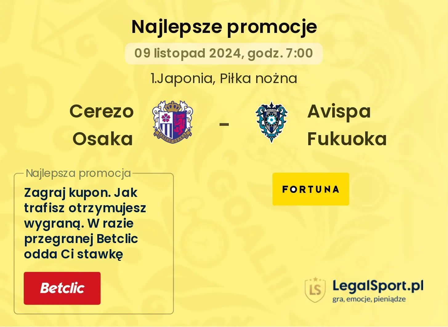 Cerezo Osaka - Avispa Fukuoka promocje bonusy na mecz