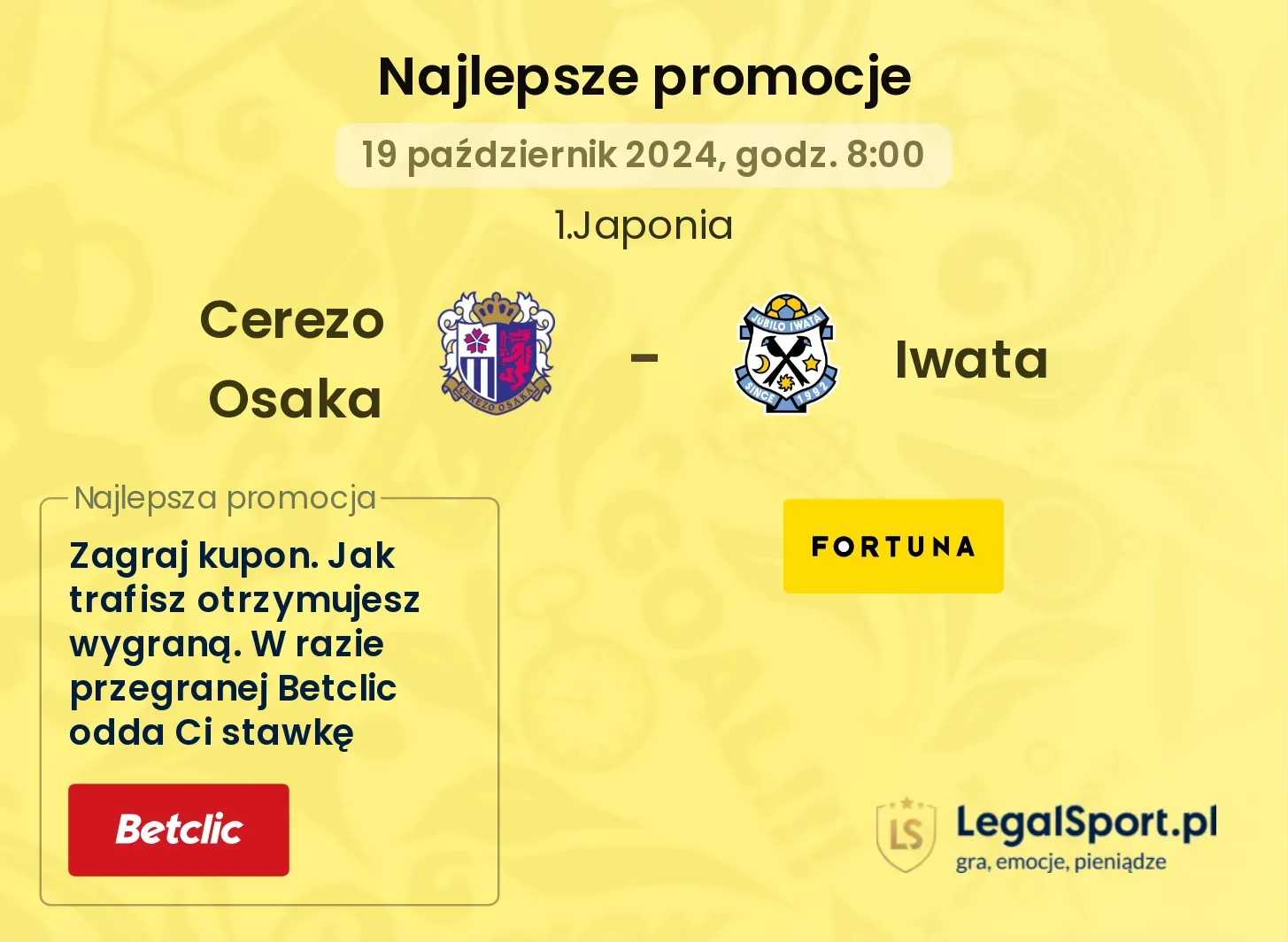 Cerezo Osaka - Iwata promocje bonusy na mecz