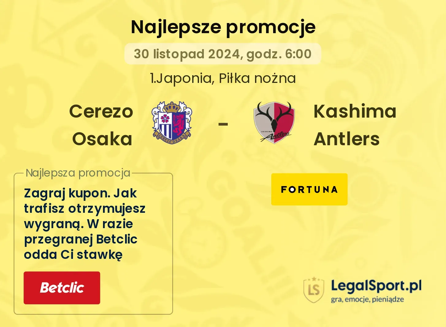 Cerezo Osaka - Kashima Antlers promocje bonusy na mecz