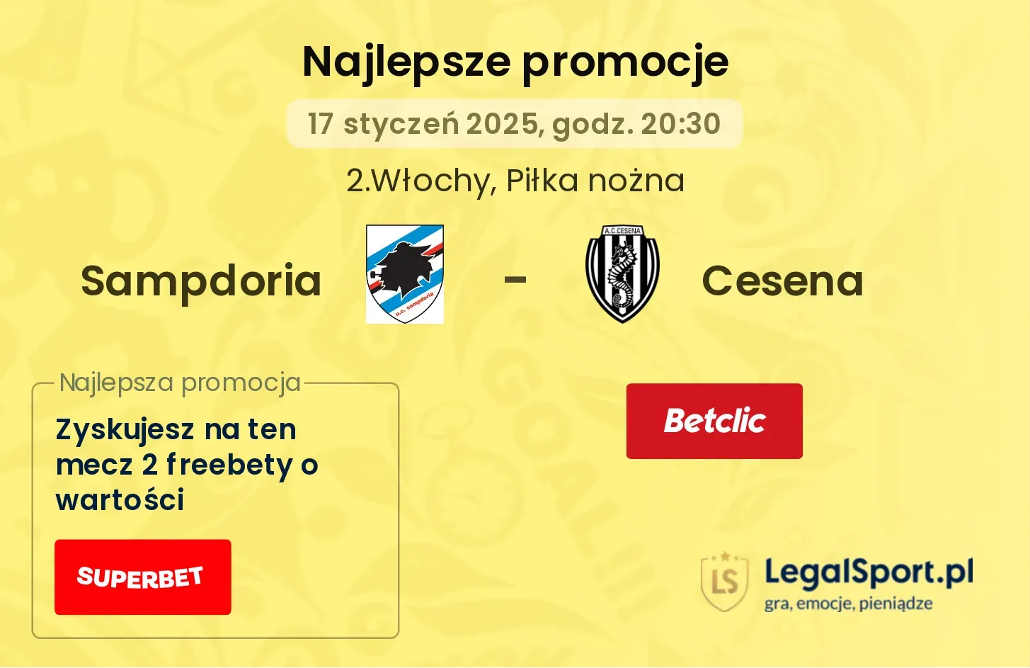 Sampdoria - Cesena promocje u bukmacherów