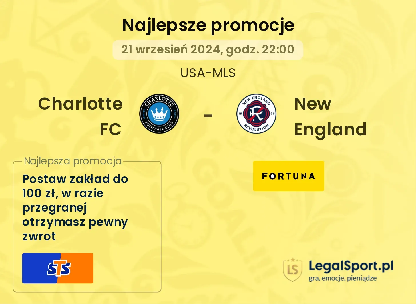 Charlotte FC - New England promocje u bukmacherów 21.09, 22:00